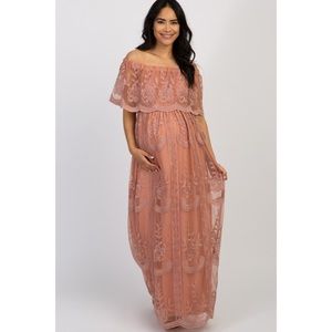 Pink Lace Mesh Overlay Off Shoulder